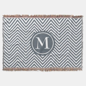 Monogrammed Slate & White Zigzag-throw Blanket 1 by LilithDeAnu at Zazzle