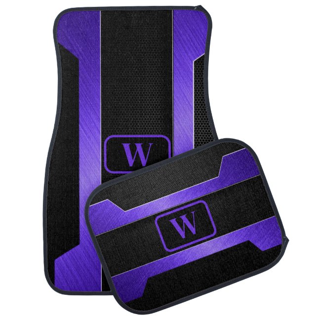 Monogrammed Sleek Purple Metal Car Floor Mat (Set)