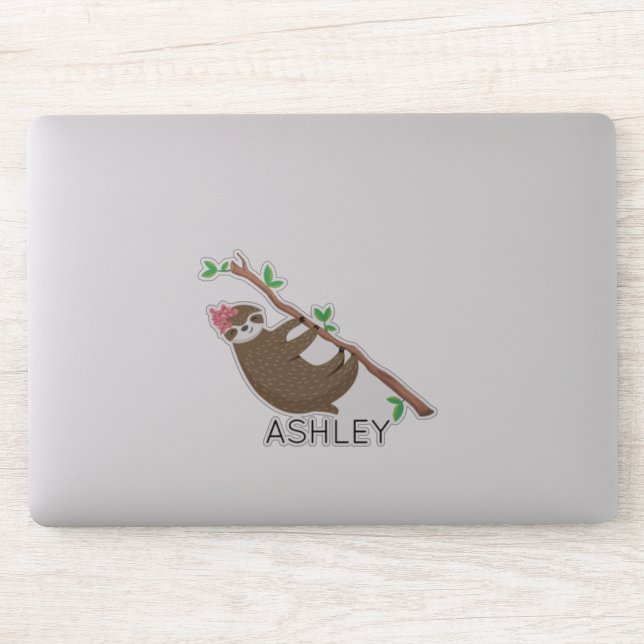 Monogrammed Sloth girl personalized Sticker (Computer)