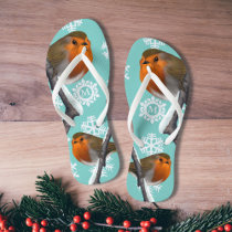 Monogrammed Snowflake Robin Bird Christmas in July Flip Flops