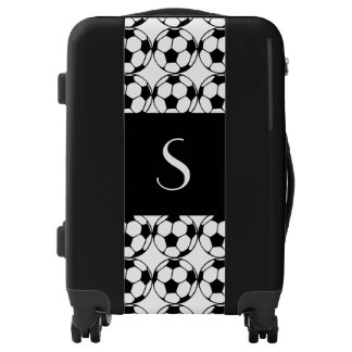 Monogrammed  soccer ball pattern in black&white luggage