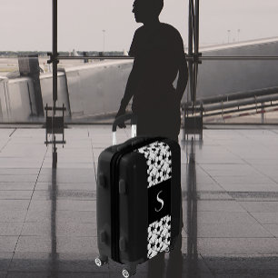 Monogrammed  soccer ball pattern in black&white luggage