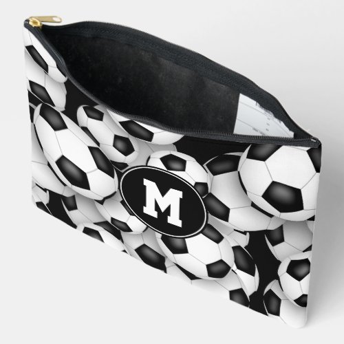 Monogrammed soccer balls pattern  accessory pouch
