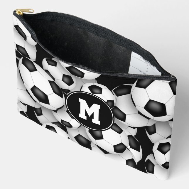Monogrammed soccer balls pattern  accessory pouch (Open)