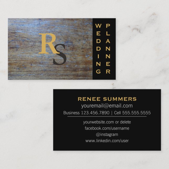 Monogrammed Social Media | Rustic Wedding Planner Business Card (Front/Back)