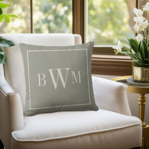 Monogrammed Soft Evergreen  Off White Decorative Throw Pillow
