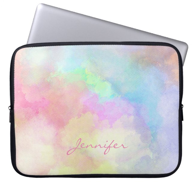 Monogrammed Soft Pastel Watercolor Laptop Sleeve (Front)