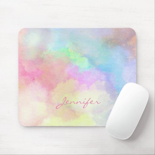 Monogrammed Soft Pastel Watercolor Mouse Pad