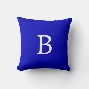 Monogrammed Solid Color Cobalt Blue Throw Pillow