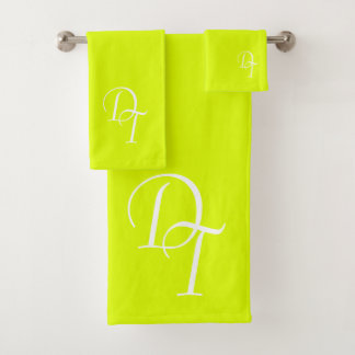 Monogrammed - solid color fluorescent yellow bath towel set