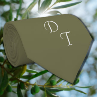 Monogrammed solid color olive  green neck tie