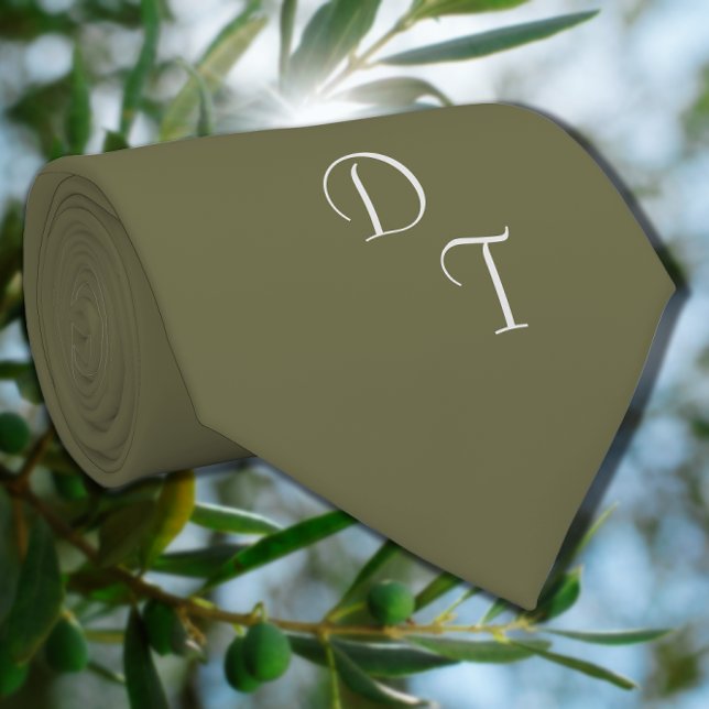Monogrammed solid color olive  green neck tie (Creator Uploaded)