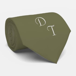 Monogrammed solid color olive  green neck tie