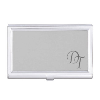 Monogrammed solid color silver gray business card case