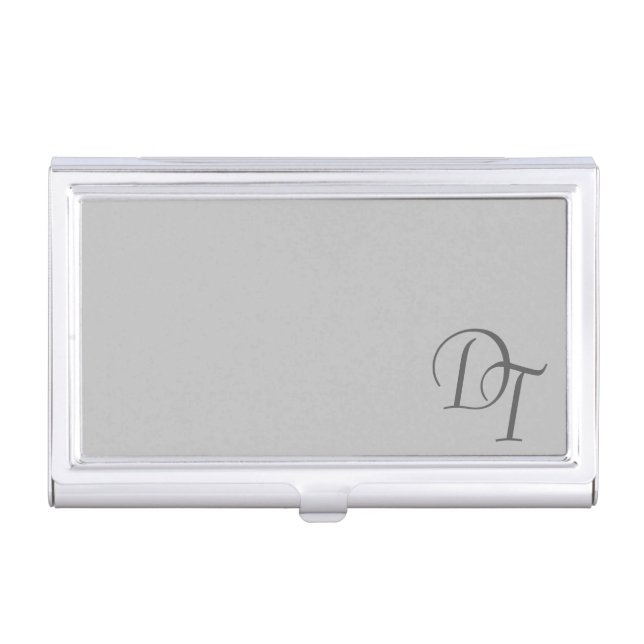 Monogrammed solid color silver gray business card case (Front)