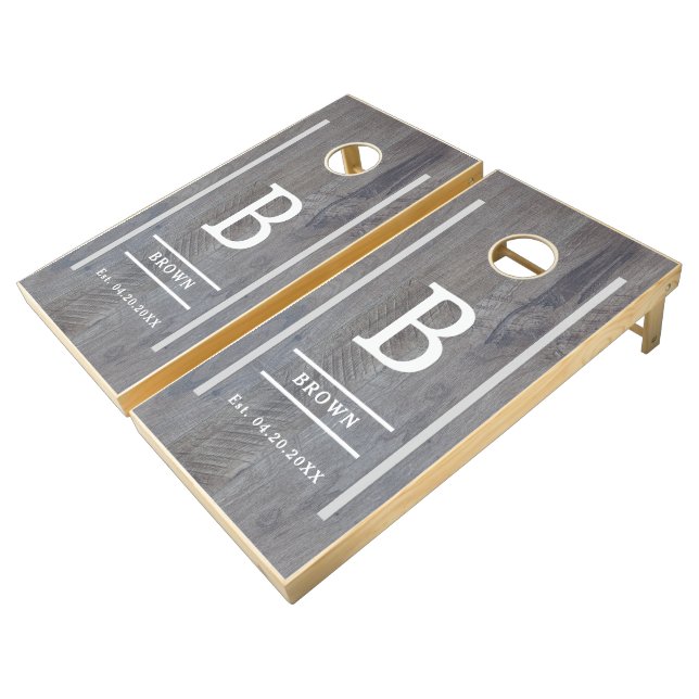 Monogrammed Solid Wood Boards, Family & Wedding Cornhole Set (Angled)