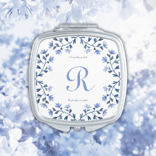 Monogrammed Something Blue Floral Scripture Gift Compact Mirror