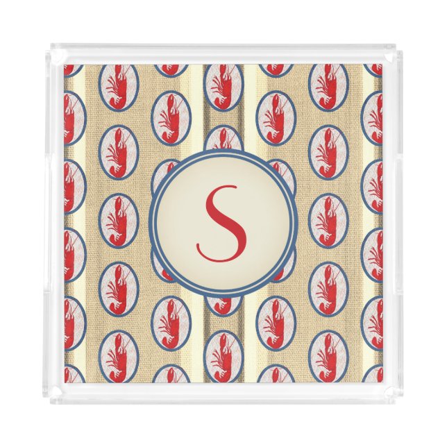 Monogrammed Spiny Rock Lobster Acrylic Tray (Front)