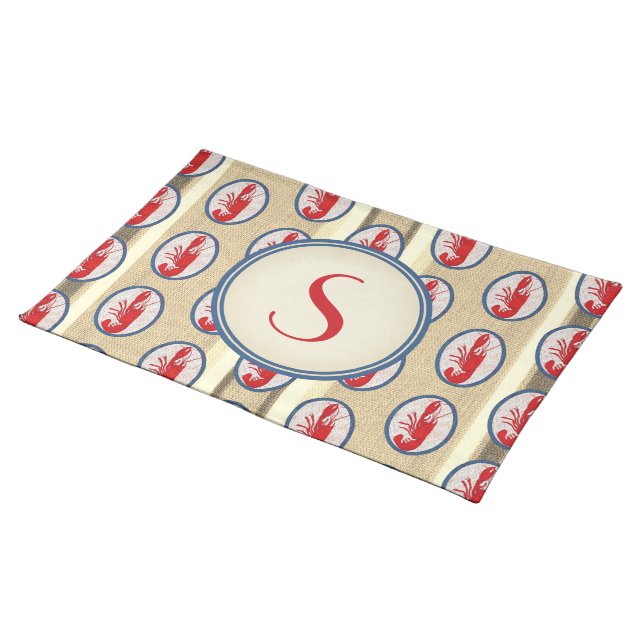 Monogrammed Spiny Rock Lobster Cloth Placemat (On Table)