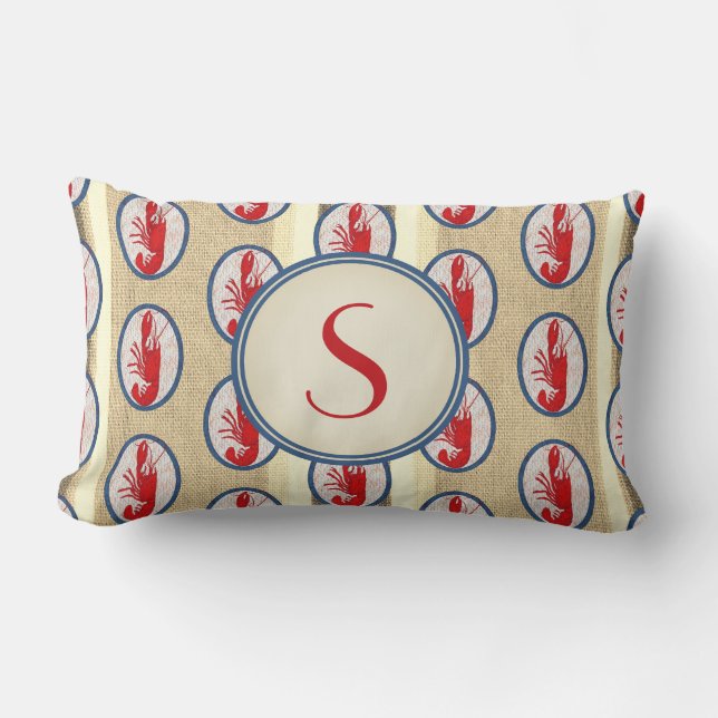 Monogrammed Spiny Rock Lobster Lumbar Pillow (Front)