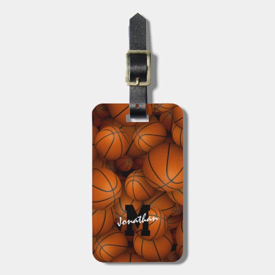 monogrammed sports gifts basketball pattern luggage tag