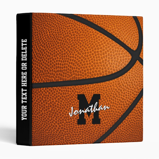 monogrammed sports gifts for kids basketball 3 ring binder (Front/Spine)