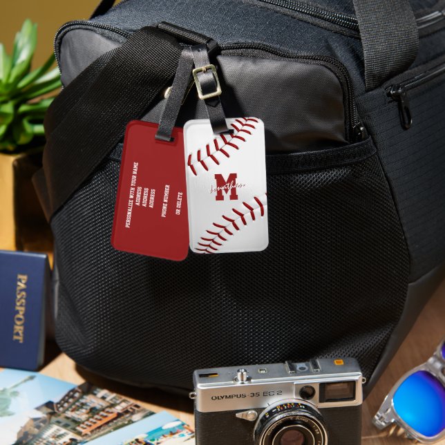 monogrammed sports gifts realistic baseball luggage tag (Front & Back)