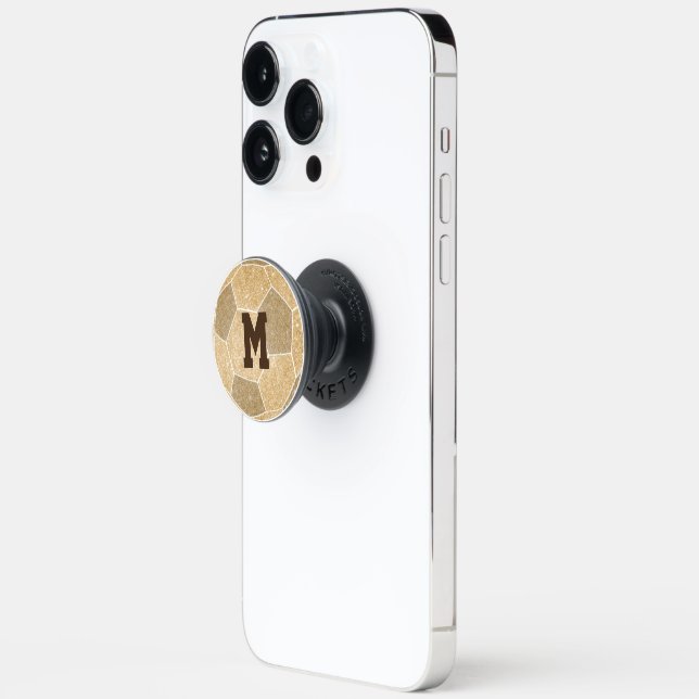 monogrammed sports gold girls soccer PopSocket (Open)