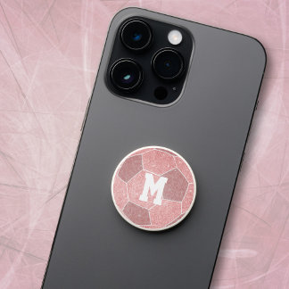 monogrammed sports pink girls soccer PopSocket