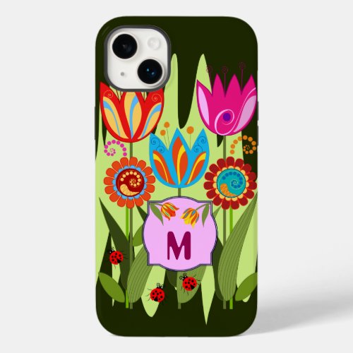 Monogrammed Spring with tulips Case_Mate iPhone 14 Plus Case