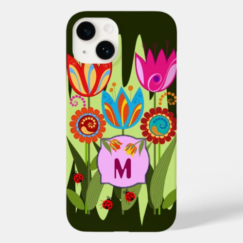 Monogrammed Spring with tulips Case_Mate iPhone 14 Case