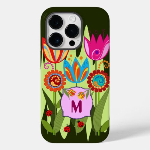 Monogrammed Spring with tulips Case_Mate iPhone 14 Pro Case