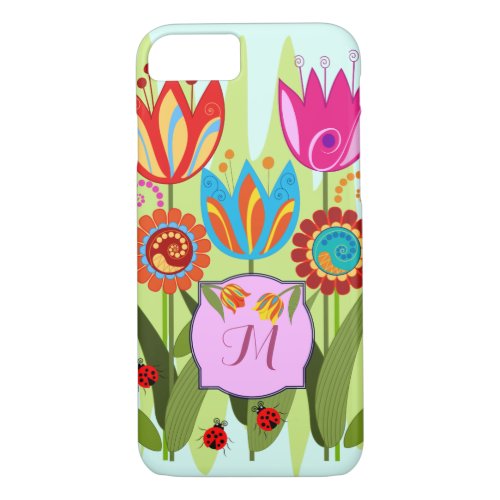 Monogrammed Spring with tulips iPhone 87 Case