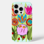 Monogrammed Spring with tulips iPhone 15 Pro Case