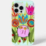 Monogrammed Spring with tulips iPhone 15 Pro Max Case