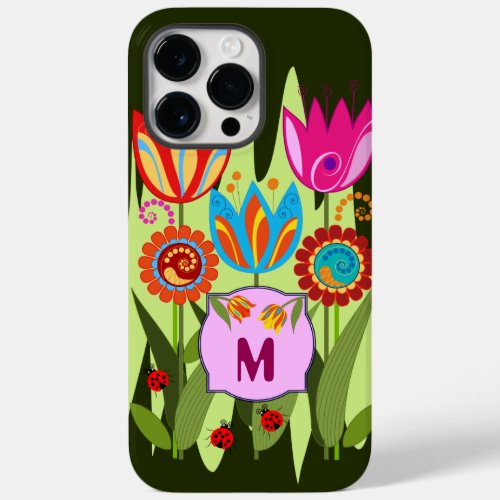 Monogrammed Spring with tulips Case_Mate iPhone 14 Pro Max Case