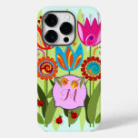 Monogrammed Spring with tulips Case-Mate iPhone 14 Pro Case