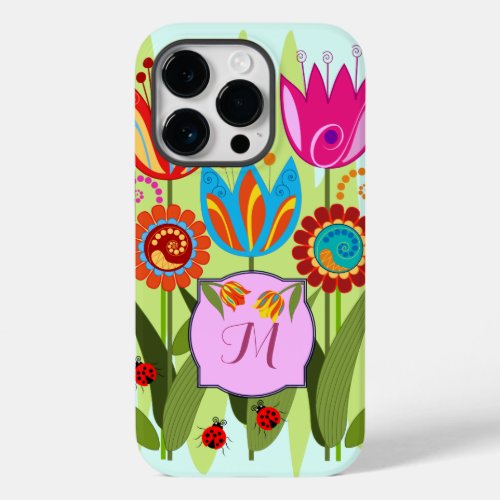 Monogrammed Spring with tulips Case_Mate iPhone 14 Pro Case