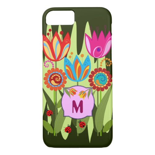 Monogrammed Spring with tulips iPhone 87 Case