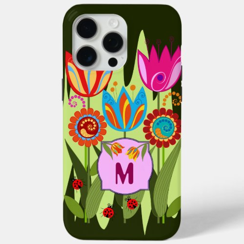 Monogrammed Spring with tulips iPhone 15 Pro Max Case