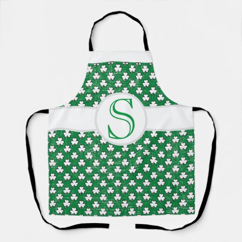 Monogrammed St Paddys Day Clover Pattern Lucky Apron
