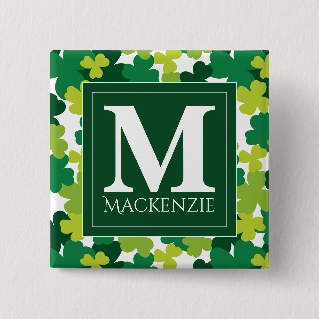 Monogrammed St. Patrick's Day Shamrocks Button (Front)