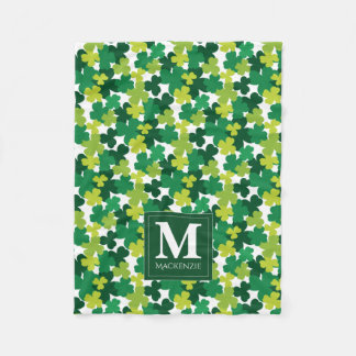 Monogrammed St. Patrick's Day Shamrocks Fleece Blanket