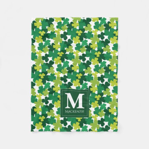 Monogrammed St Patricks Day Shamrocks Fleece Blanket