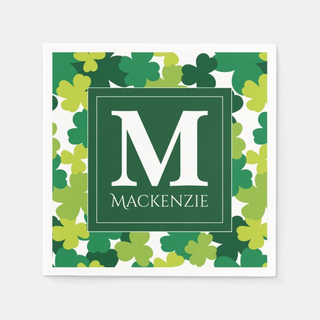 Monogrammed St. Patrick's Day Shamrocks Napkins (Front)