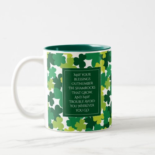 Monogrammed St Patricks Day With Irish Blessing Two_Tone Coffee Mug