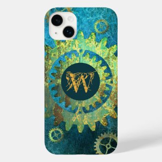 Monogrammed Steampunk Verdigris Rusty Cogwheel