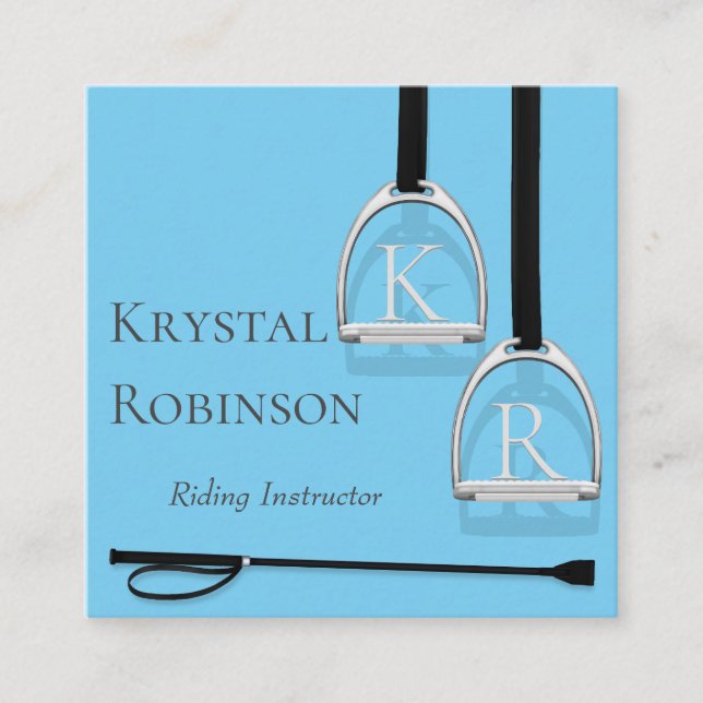 Monogrammed Stirrup Irons Blue Equestrian Square S Business Card (Front)