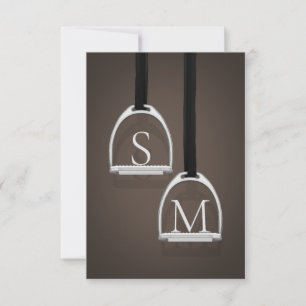 Monogrammed Stirrup Irons Dark Brown Equestrian Thank You Card