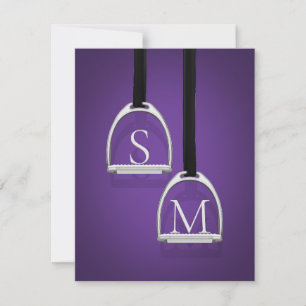 Monogrammed Stirrup Irons Dark Purple Equestrian Note Card